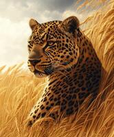 A leopard in a field of wheat photo