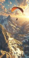 A person is flying a paraglider over a mountain range photo