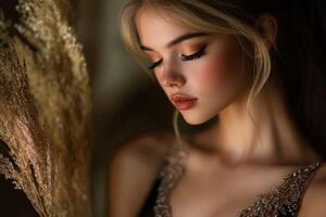 Beautiful woman with long hair and makeup photo