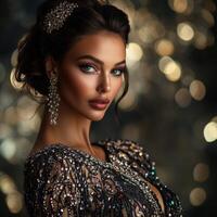 Elegant woman with glamorous makeup in a stylish setting photo