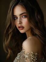 Captivating portrait of a young woman with elegant makeup photo