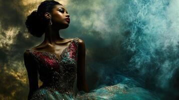 Elegant fashion portrait of a model in dramatic lighting photo