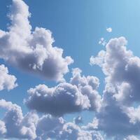 Fluffy white clouds scattered across a bright blue sky photo