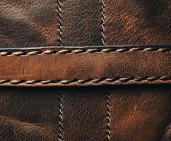 Close-up view of textured leather with intricate stitching photo