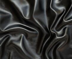 Elegant black satin fabric draped in soft folds and curves photo