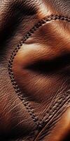 Detailed view of brown leather texture and stitching photo