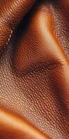 Close up of rich brown leather showcasing texture and detail photo