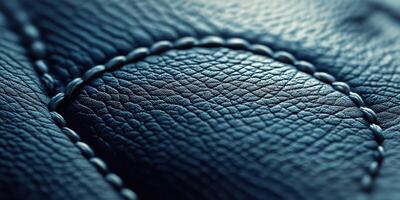 Detailed close-up of textured dark blue leather photo