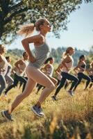 Group workout session in nature during a sunny day photo