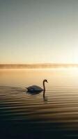 A swan swimming in the water at sunrise photo