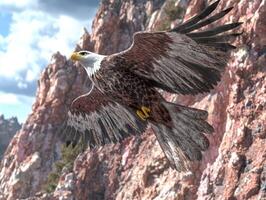 Majestic bald eagle soaring over rocky cliffs in natural habitat photo