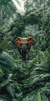 Majestic elephant walking through lush jungle foliage photo