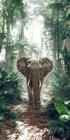 Majestic elephant walking through lush jungle landscape photo