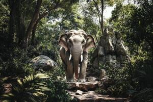 Majestic elephant standing in a lush forest setting photo