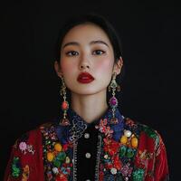 Elegant portrait of a woman in vibrant traditional attire photo