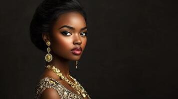 Elegant woman in traditional attire with stunning jewelry photo