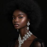 Elegant portrait of a young woman with striking jewelry photo