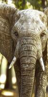 Majestic elephant close-up in natural habitat under sunlight photo