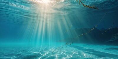 Underwater scene with sunbeams shining through the water photo