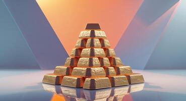 A pyramid of gold bars stacked on top of each other photo