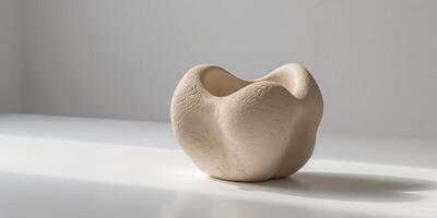 A white vase with a curved shape sitting on a table photo