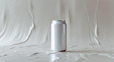 A white blank soda can on a neutral background. photo