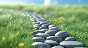 A path of stones in a grassy field photo
