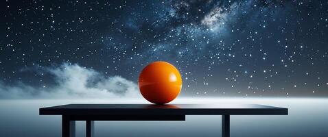 An orange egg sitting on top of a table with stars in the sky photo