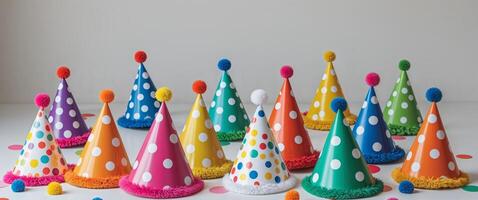 A group of colorful party hats on a table photo