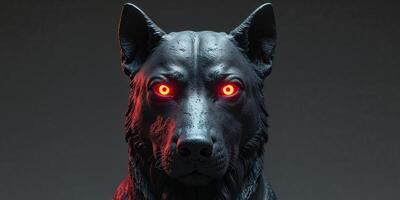 A black dog with glowing red eyes photo