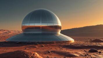 A futuristic building on the surface of mars photo