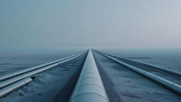Pipes in the middle of a desert with a foggy sky photo