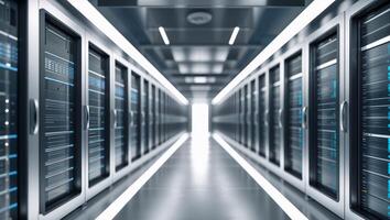A long row of servers in a data center photo