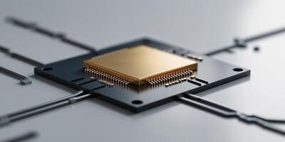 Golden Microprocessor Chip On Circuit Board photo