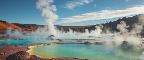 The hot springs at the geyser basin in iceland photo