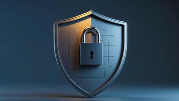 Digital security shield with padlock symbolizing online protection and data security in modern technology. photo