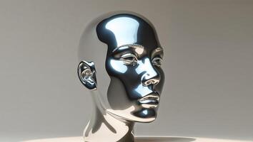 Reflective Abstract Sculpture of a Human Face in Profile View. photo