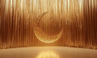 A shimmering crescent moon against a golden backdrop, creating a magical ambiance. photo