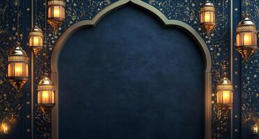 Decorative wall with lanterns and intricate patterns for ambiance. photo