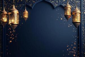 Elegant lanterns against a dark blue background, creating a festive atmosphere. photo