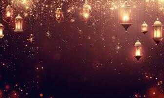 A festive scene with glowing lanterns and sparkling lights. photo