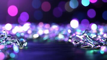 A vibrant, abstract scene with shimmering lights and reflective surfaces. photo
