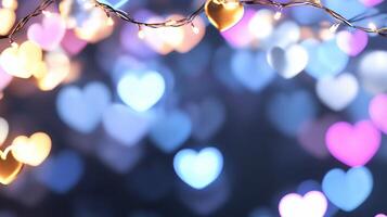 A dreamy background of heart-shaped bokeh lights for romantic themes. photo