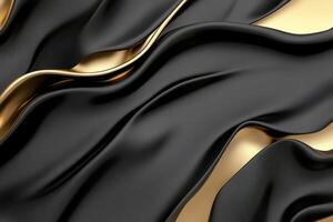 Elegant black and gold fabric waves creating a luxurious texture. photo