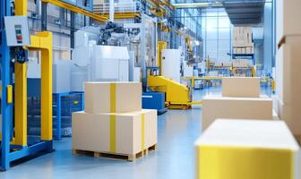 Factory automation Robots and boxes photo