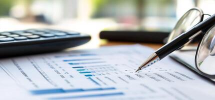 Analyzing Financial Data with Graphs and Calculator in Office Setting photo