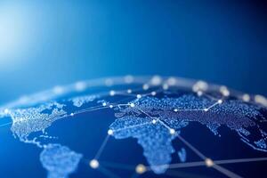 Global network connection, world map, digital communication, data flow, website background photo