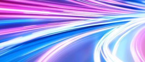 Abstract light trails, speed, motion blur, vibrant colors, technology background photo