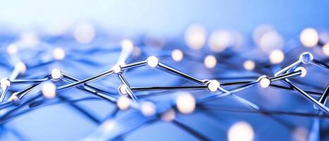 Abstract network connection, digital nodes, blue background, technology concept photo
