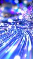 Abstract glowing fiber optic swirls, digital data flow, futuristic tech background, website header photo